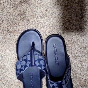 Coach Blue Denim Flip Flops Sandals 8.5 Men New